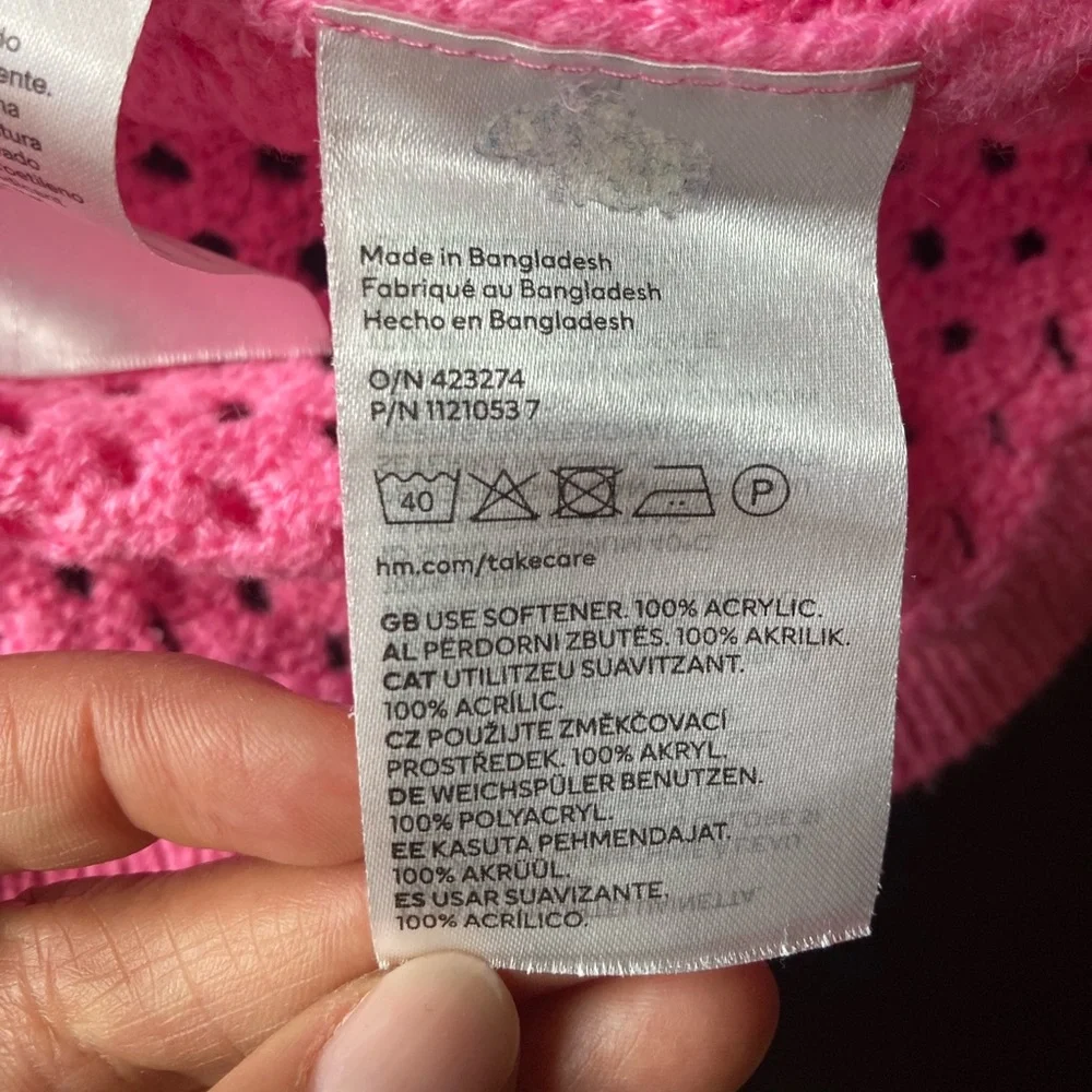 H&M Divided crop Pink Knit Short Sleeve Sweater, size large - Picture 8 of 10